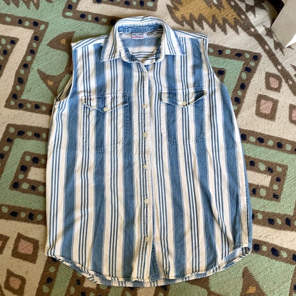 Vintage Denim Republic Striped Sleeveless Shirt M - Picture 2 of 6